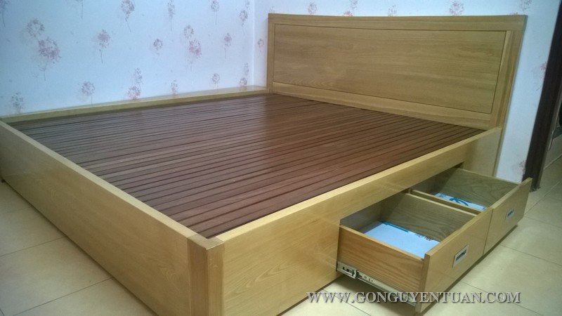 Giường sồi nga 2 ngăn kéo